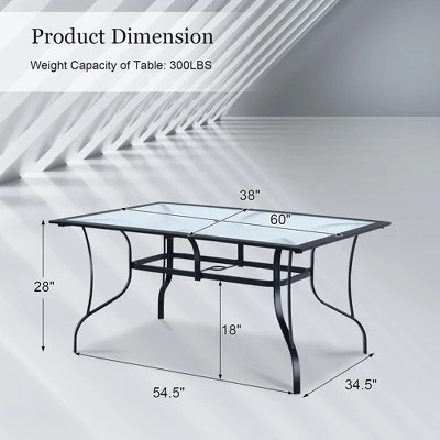 Costway 60''x 38'' Patio Dining Table Glass Top Rectangular Deck W/Umbrella Hole 4 Costway 60''x 38'' Patio Dining Table Glass Top Rectangular Deck W/Umbrella Hole - Image 4