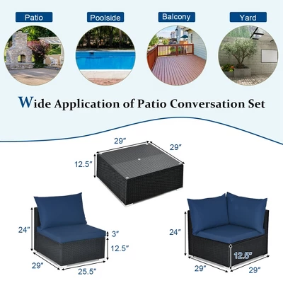 Costway 7PCS Patio Rattan Furniture Set Sectional Sofas Off White & Navy Cushion Covers 2 Costway 7PCS Patio Rattan Furniture Set Sectional Sofas Off White & Navy Cushion Covers - Image 2