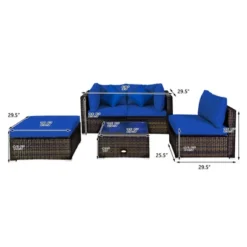 Costway 5PCS Outdoor Patio Rattan Furniture Set Sectional Conversation TurquoiseNavyBlack Cushion -Costway GUEST 6270a620 1c81 459d b3eb 10587b721b7e