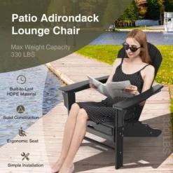 Costway Outdoor Patio HDPE Deck Adirondack Chair Beach Seat Retractable Ottoman WhiteBlackCoffeeGreyTurquoise -Costway GUEST 627fbe99 dc85 4cd0 9d15 799bc8b31993