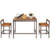 Costway 3 PCS Patio Rattan Wicker Bar Wood Table Chair Outdoor