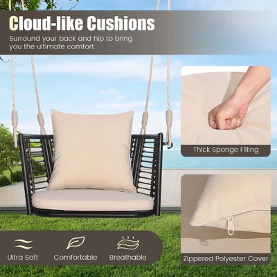 Costway Patio Hanging Rattan Basket Chair Swing Hammock Chair With Seat Cushion 7 Costway Patio Hanging Rattan Basket Chair Swing Hammock Chair With Seat Cushion - Image 7