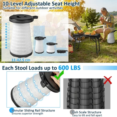 Costway 3-Piece Folding Table Stool Set With A Camping Table & 2 Retractable LED Stools 7 Costway 3-Piece Folding Table Stool Set With A Camping Table & 2 Retractable LED Stools - Image 7