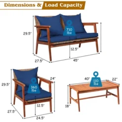 Costway 8PCS Patio Rattan Furniture Set Acacia Wood Frame Cushioned Sofa Chair RedNavy -Costway GUEST 6293b873 9ebf 421a bed5 c09265ba7316