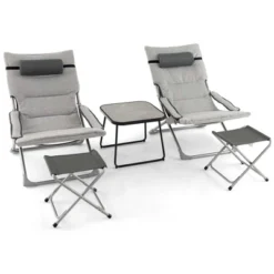 Costway 5pcs Patio Folding Sling Chair Set Ottoman Table Portable Headrest Outdoor Beach -Costway GUEST 62b90ca5 9233 4371 b3a0 bc946b59b0a3
