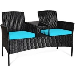 Costway Patio Rattan Conversation Set Seat Sofa Cushioned Loveseat Glass Table Chair RedTurquoise -Costway GUEST 62b9c283 dac5 40fc a6fd 59f1a3787482