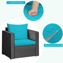 Costway 3PCS Patio Rattan Wicker Furniture Set Sofa Table W/Cushion Yard RedTurquoise NavyBlack -Costway GUEST 62d6ab87 066e 4c6f 9009 9c7a417ce66a