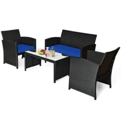 Costway 4PCS Patio Rattan Furniture Conversation Set Cushion Sofa Table Garden TurquoiseNavy 17 Costway 4PCS Patio Rattan Furniture Conversation Set Cushion Sofa Table Garden TurquoiseNavy -Costway GUEST 62ee2d20 eeaf 4cdc 9c59 b189342758be