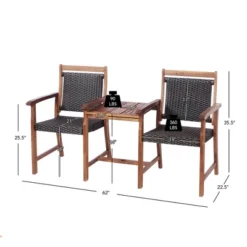 Costway 2-Seat Patio Rattan Bench Acacia Wood Frame Table W/Umbrella Hole Deck -Costway GUEST 63379bef 1ccb 4652 b085 82b42939ae67