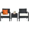 Costway 3PCS Patio Rattan Furniture Set Table & Chairs Set With Thick Cushions Garden