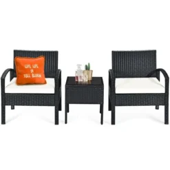 Costway 3PCS Patio Rattan Furniture Set Table & Chairs Set With Cushions Outdoor -Costway GUEST 634698ed 39f2 4283 8bb3 b345f641d7a6