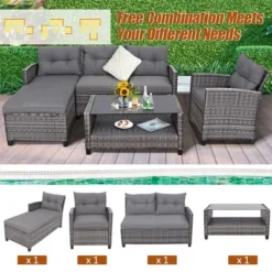 Costway 4PCS Patio Rattan Furniture Set Cushioned Loveseat Table Shelf Gray 11 Costway 4PCS Patio Rattan Furniture Set Cushioned Loveseat Table Shelf Gray -Costway GUEST 6366fd7d 53c1 4287 9f2a 77f62076d1e7