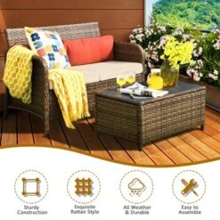 Costway 2PCS Patio Rattan Furniture Set Cushioned Loveseat Table Garden Deck -Costway GUEST 63bee6a0 ea1d 48e1 99db 2160d88fd0df