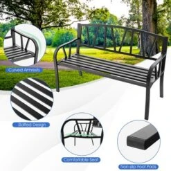 Costway Outdoor Patio Garden Bench Metal Frame With Ergonomic Armrest 660 Lbs Max Load -Costway GUEST 63c62b11 c2f2 4d80 a7e9 9d57baf1bbf9