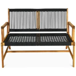 Costway 2-Person Patio Acacia Wood Bench Loveseat Chair Garden Furniture BlackGreyTurquoise -Costway GUEST 640dbd3b 4016 48af 88c5 bd179ade4af5