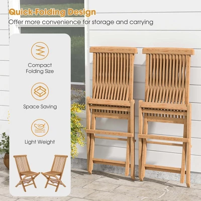 Costway 2 PCS Patio Folding Chair Teak High Back Dining Slatted Seat Portable Outdoor 6 Costway 2 PCS Patio Folding Chair Teak High Back Dining Slatted Seat Portable Outdoor - Image 6