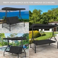 Costway Converting Outdoor Swing Canopy Hammock 3 Seats Patio Deck Furniture Black -Costway GUEST 6464dd98 773c 4010 9bc1 53081fb5406b