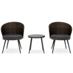 Costway 3PCS Patio Rattan Bistro Furniture Set Cushioned Chair Table Garden -Costway GUEST 646adeea a7b1 4d26 9077 99c9977edf24