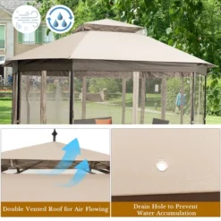 Costway 10'x12' Patio Gazebo Canopy Shelter Double Top Netting Sidewalls Beige -Costway GUEST 6470f72e f773 49cb 9b56 02365f0fa803