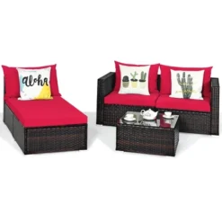 5PCS Patio Rattan Furniture Set Sectional Conversation Sofa W/ Coffee Table Red Navy -Costway GUEST 6493dd77 a8de 498d 9344 a3bda9f3d1dc