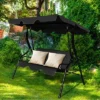 Costway Patio 3 Seats Canopy Swing Glider Hammock Cushioned Steel Frame Outdoor