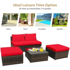 Costway 5PCS Patio Rattan Wicker Furniture Set Armless Sofa Cushioned Red/Turquoise -Costway GUEST 651ad04c e8ea 4774 988c 4964a110e5e2