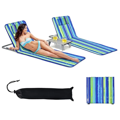 Costway 3-Piece Beach Lounge Chair Mat Set 2 Adjustable Lounge Chairs With Table BlueStripe 2 Costway 3-Piece Beach Lounge Chair Mat Set 2 Adjustable Lounge Chairs With Table BlueStripe - Image 2