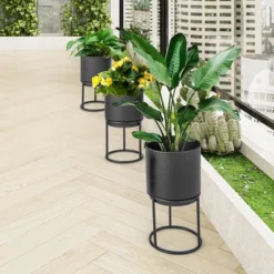 Costway 3 Metal Planter Pot Stand Modern Decorative Flowerpots Set With Drainage Holes -Costway GUEST 656a89b2 4e4b 47ea be49 4a3c774ffd6a