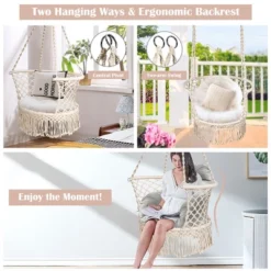 Costway Hanging Hammock Chair Macrame Swing Hand Woven Cotton Backrest 15 Costway Hanging Hammock Chair Macrame Swing Hand Woven Cotton Backrest -Costway GUEST 659c370c 99bc 4596 92f1 f7c4f9d864bd