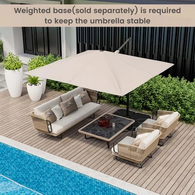 Costway Patio 9.5FT Square Cantilever Offset Hanging Umbrella 2-Tier 360° Outdoor Beige/ Coffee/Navy 3 Costway Patio 9.5FT Square Cantilever Offset Hanging Umbrella 2-Tier 360° Outdoor Beige/ Coffee/Navy - Image 3