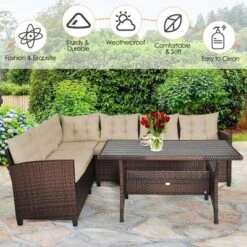 Costway 3PCS Rattan Dining Set Patio Furniture 6 Seats Sofa Cushioned -Costway GUEST 65e6bd15 59ce 467c b947 0f046c30ffc8