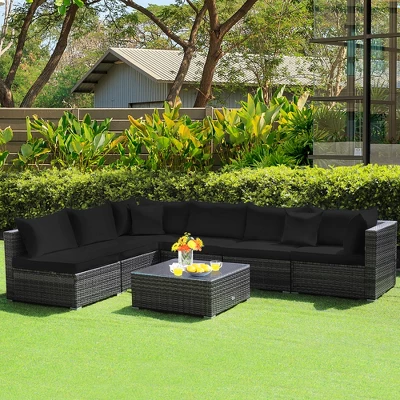 Costway 7PCS Patio Rattan Furniture Set Sectional Sofa Cushioned Garden 1 Costway 7PCS Patio Rattan Furniture Set Sectional Sofa Cushioned Garden
