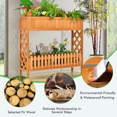 Costway 2-Tier Raised Garden Bed Elevated Wood Planter Box For Vegetable Flower Herb 3 Costway 2-Tier Raised Garden Bed Elevated Wood Planter Box For Vegetable Flower Herb - Image 3