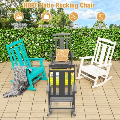 Costway Patio Rocking Chair All-Weather HDPE Rocker High Back Porch WhiteGreyTurquoise 2 Costway Patio Rocking Chair All-Weather HDPE Rocker High Back Porch WhiteGreyTurquoise - Image 2