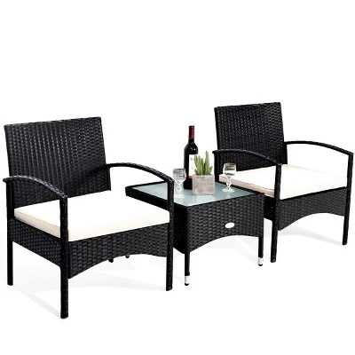 Costway 3 PCS Furniture Set Table & 2 Chair Patio Wicker Rattan W/Cushion 2 Costway 3 PCS Furniture Set Table & 2 Chair Patio Wicker Rattan W/Cushion - Image 2
