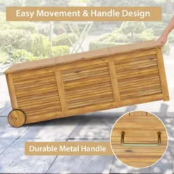 Costway 48 Gallon Acacia Wooden Patio Storage Deck Box Outdoor Storage Box With Wheels -Costway GUEST 675d2228 9ffd 4f2a a991 1ffab8250dd7