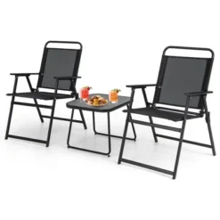 Costway 3pcs Patio Folding Conversation Chairs&Table Heavy-Duty Metal Outdoor Portable -Costway GUEST 67643a16 7fbd 4ac0 ad9a c1e38d25cd12