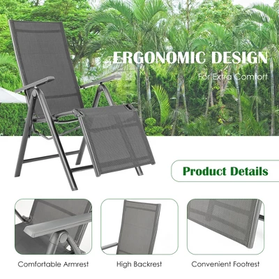 Costway Outdoor Foldable Reclining Chair Aluminum Frame 7-Position Adjustable 6 Costway Outdoor Foldable Reclining Chair Aluminum Frame 7-Position Adjustable - Image 6