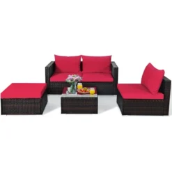 5PCS Patio Rattan Furniture Set Sectional Conversation Sofa W/ Coffee Table Red Navy -Costway GUEST 684cc83d ac4e 41f8 8aa7 e9316505cd7f