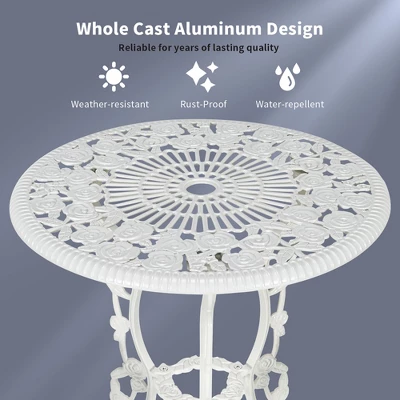 Costway 3PCS Cast Aluminum Patio Bistro Furniture Set Rose Design Outdoor White 5 Costway 3PCS Cast Aluminum Patio Bistro Furniture Set Rose Design Outdoor White - Image 5