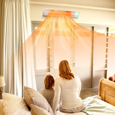 Costway Wall-Mounted Patio Heater 750W/1500W Infrared Heater With 9-Level Adjustable 24H Timer & Remote Control Silver 4 Costway Wall-Mounted Patio Heater 750W/1500W Infrared Heater With 9-Level Adjustable 24H Timer & Remote Control Silver - Image 4