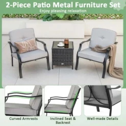Costway 2 PCS Patio Metal Chairs Outdoor Dining Seat Heavy Duty With Cushions Garden Gray -Costway GUEST 68946cde 0985 41a8 a210 9024b961f7ce