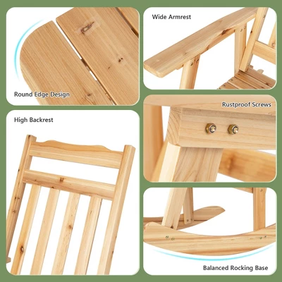 Costway 4PCS Patio Wooden Rocking Chair Bistro Set High Backrest With Folding Side Table 7 Costway 4PCS Patio Wooden Rocking Chair Bistro Set High Backrest With Folding Side Table - Image 7