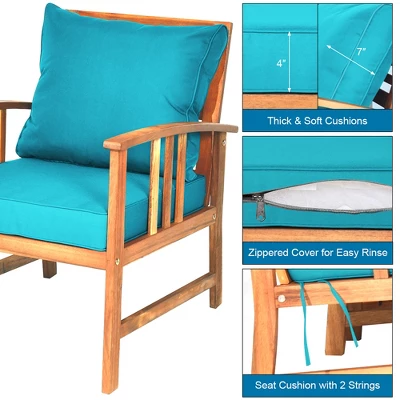 Costway 8PCS Wooden Patio Furniture Set Table Sofa Chair Cushioned Garden Turquoise 6 Costway 8PCS Wooden Patio Furniture Set Table Sofa Chair Cushioned Garden Turquoise - Image 6