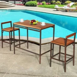 Costway 3 PCS Patio Rattan Wicker Bar Wood Table Chair Outdoor -Costway GUEST 6947e37f f574 4fec 808e 90fae53837f5