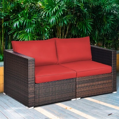 Costway 2PCS Patio Rattan Corner Sofa Sectional Furniture Set Black Cushion BlackRed 1 Costway 2PCS Patio Rattan Corner Sofa Sectional Furniture Set Black Cushion BlackRed