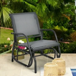 Costway Outdoor Single Swing Glider Rocking Chair Armrest Garden Porch Backyard GreyBrown -Costway GUEST 69a339f8 8a33 44e0 b5f8 4115d634179e