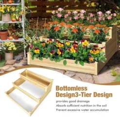 Costway 3-Tier Raised Garden Bed Wood Planter Kit For Flower Vegetable Herb 48x 48x 22in -Costway GUEST 69eca277 1e8e 418d 96a9 710812b7b783