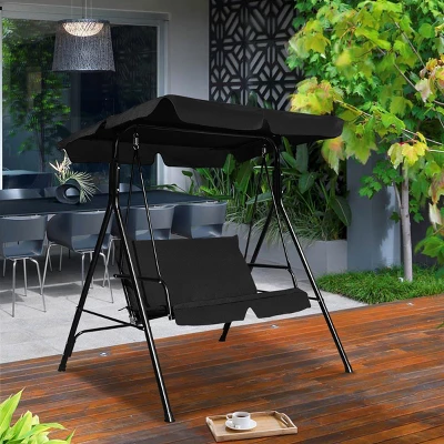 Costway Loveseat Patio Canopy Swing Glider Hammock Cushioned Steel Frame Outdoor Black 3 Costway Loveseat Patio Canopy Swing Glider Hammock Cushioned Steel Frame Outdoor Black - Image 3