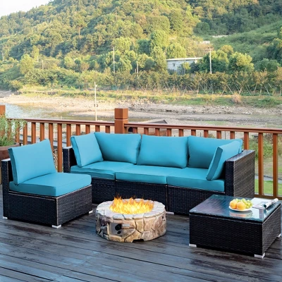 Costway 5PCS Patio Rattan Furniture Set Cushioned Sofa & Chair Coffee Table 12 Costway 5PCS Patio Rattan Furniture Set Cushioned Sofa & Chair Coffee Table - Image 12